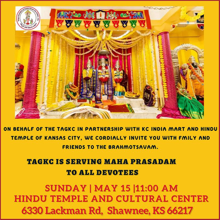 TAGKC is Serving Maha Prasadam in Brahmotsavam on May 15
