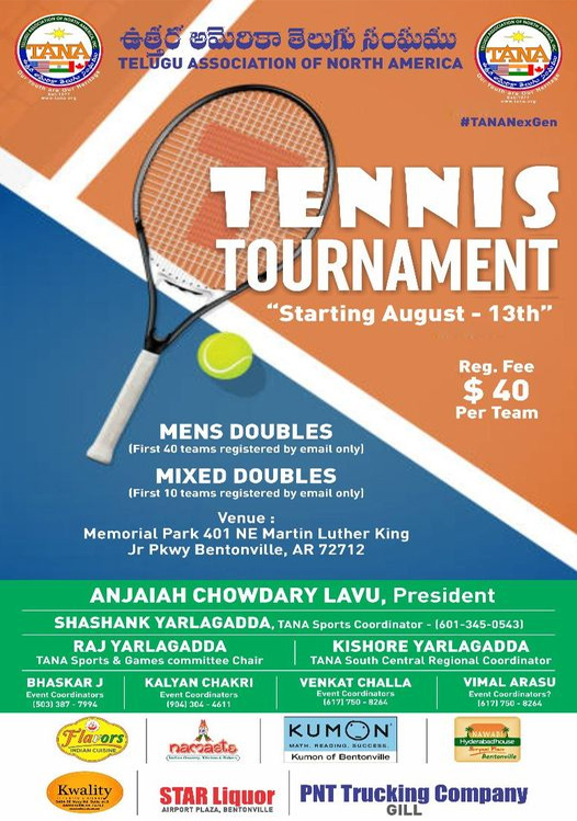 TANA Tennis Tournament Starting Aug 13th