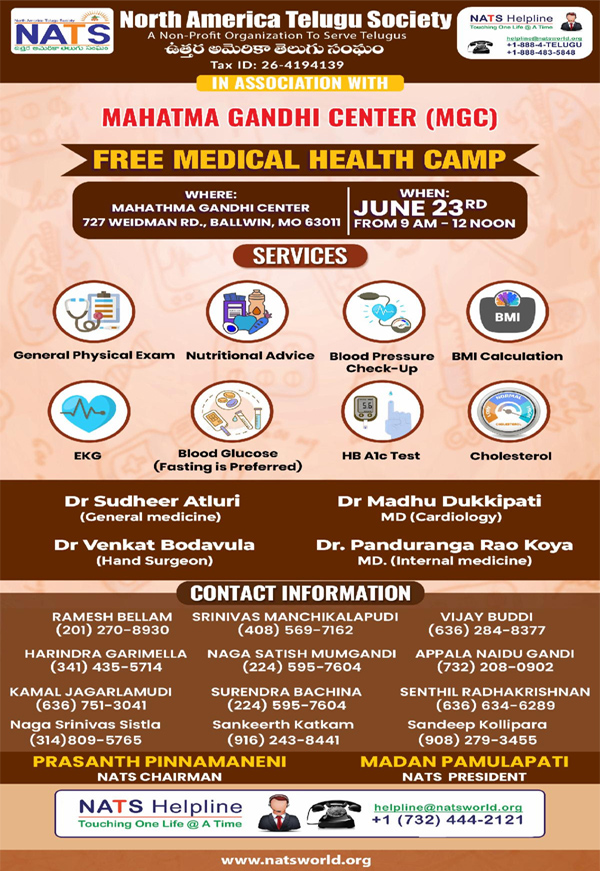 NATS Free Medical Health Camp on June 23