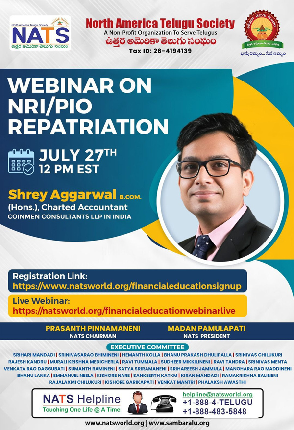 NATS Announcement: Webinar on NRI/PIO Repatriation on July 27